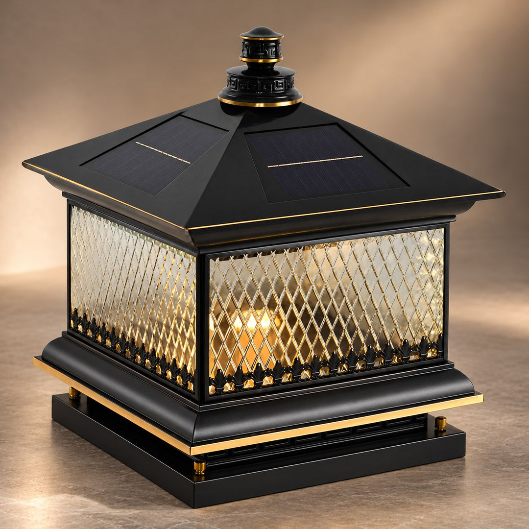 Solar Garden Lights Modern Post Lamp LED Aluminum with Remote Control Diamond Glass Design