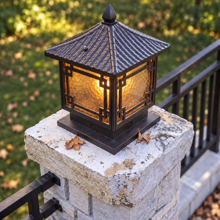 Solar Garden Pillar Light Adjustable Waterproof Aluminum with Tri-Color LED Functionality