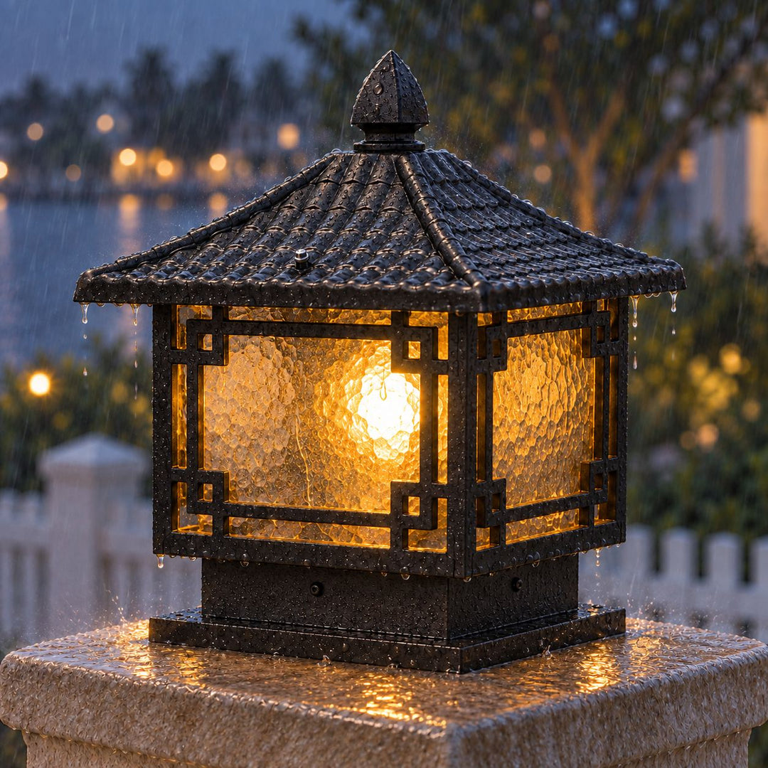 Solar Garden Pillar Light Adjustable Waterproof Aluminum with Tri-Color LED Functionality