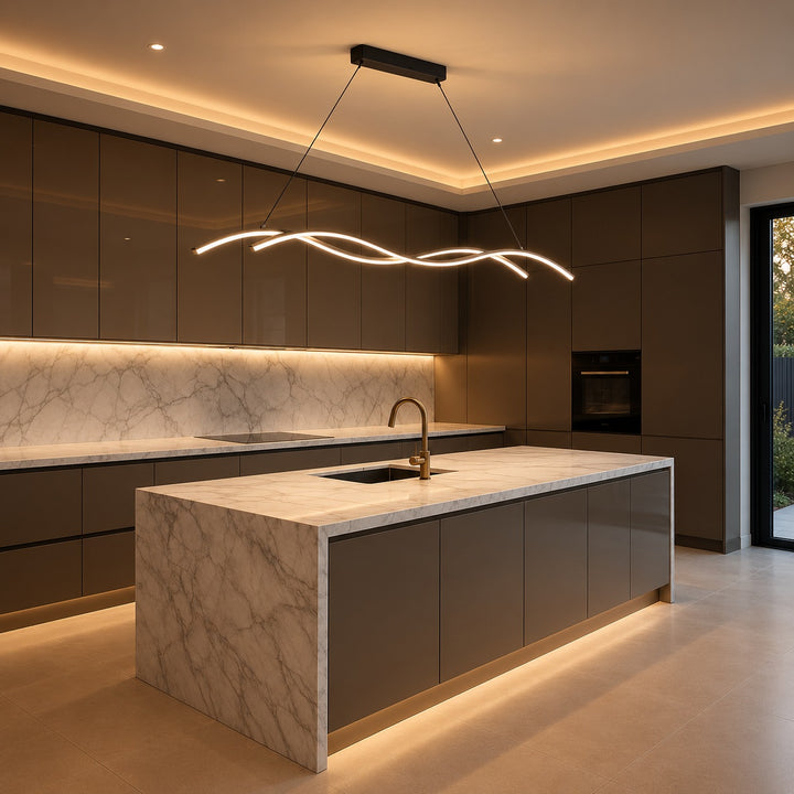 Modern Black Pendant Light Adjustable Dimmable LED Aluminum Wave Design for Kitchen Island
