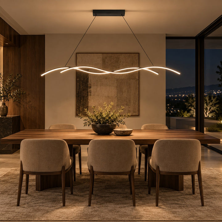 Modern Black Pendant Light Adjustable Dimmable LED Aluminum Wave Design for Kitchen Island