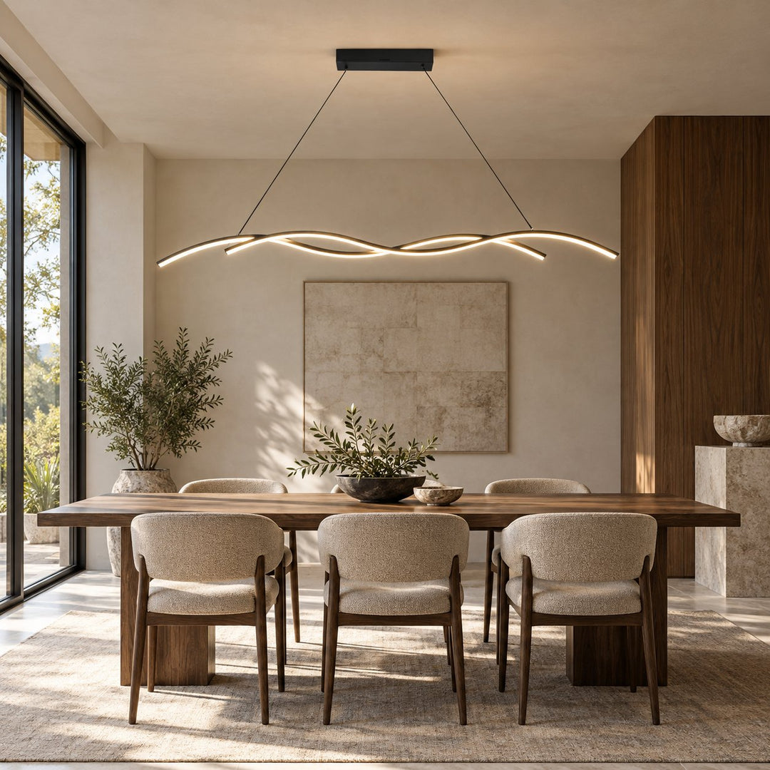 Modern Black Pendant Light Adjustable Dimmable LED Aluminum Wave Design for Kitchen Island