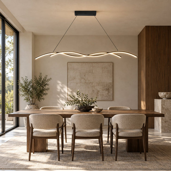 Modern Black Pendant Light Adjustable Dimmable LED Aluminum Wave Design for Kitchen Island