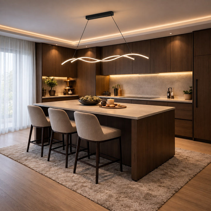 Modern Black Pendant Light Adjustable Dimmable LED Aluminum Wave Design for Kitchen Island