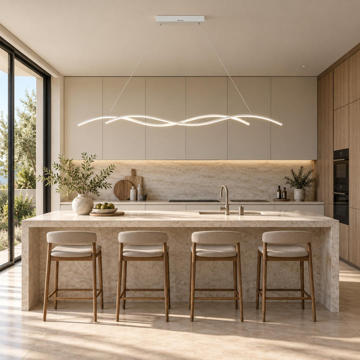 Modern Black Pendant Light Adjustable Dimmable LED Aluminum Wave Design for Kitchen Island
