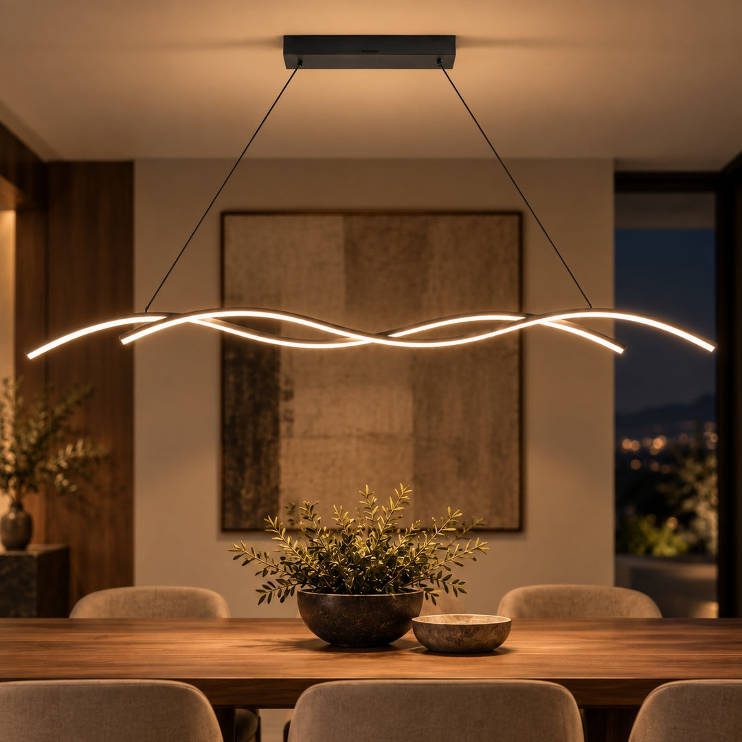 Modern Black Pendant Light Adjustable Dimmable LED Aluminum Wave Design for Kitchen Island