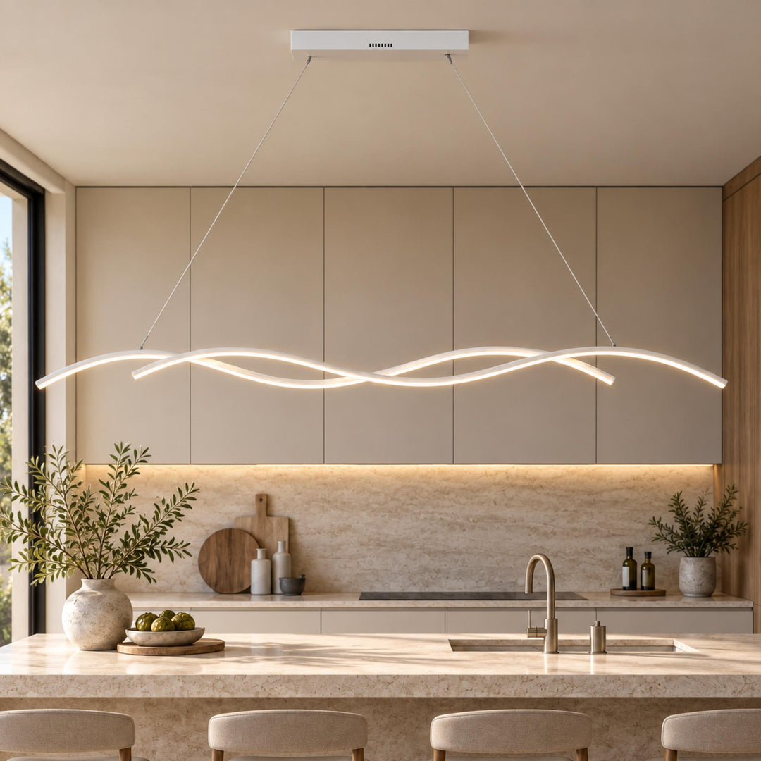 Modern Black Pendant Light Adjustable Dimmable LED Aluminum Wave Design for Kitchen Island
