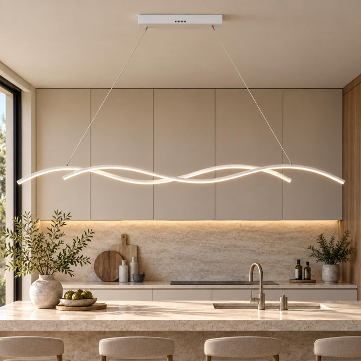Modern Black Pendant Light Adjustable Dimmable LED Aluminum Wave Design for Kitchen Island