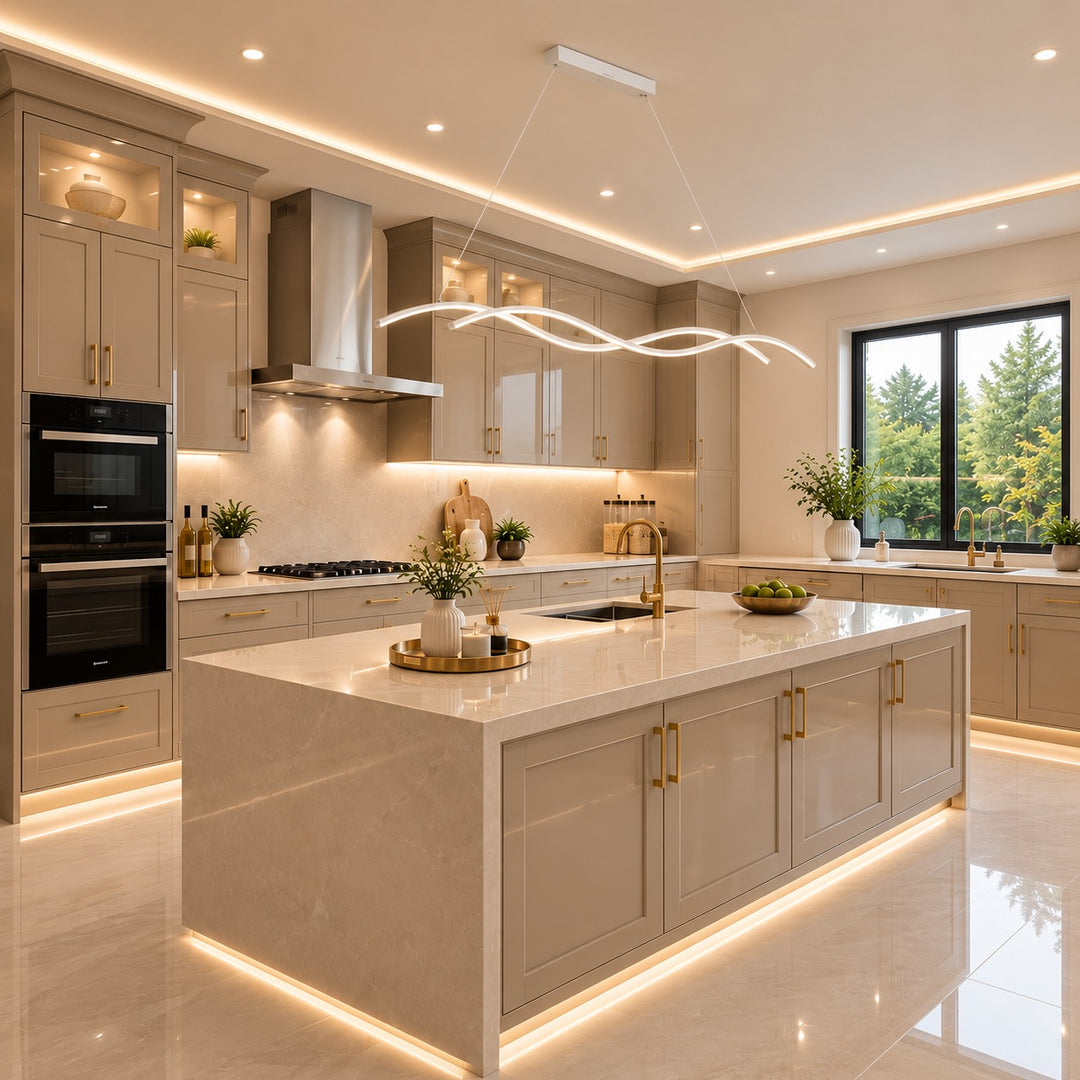 Modern Black Pendant Light Adjustable Dimmable LED Aluminum Wave Design for Kitchen Island