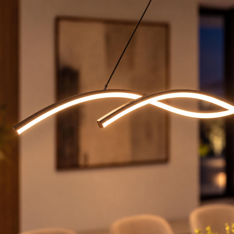 Modern Black Pendant Light Adjustable Dimmable LED Aluminum Wave Design for Kitchen Island in the detail