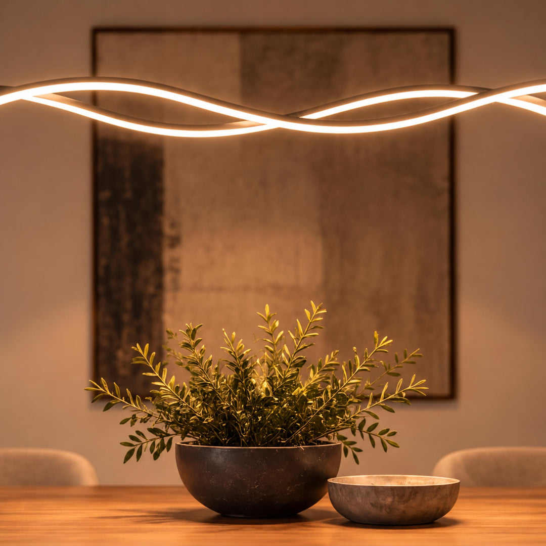 Modern Black Pendant Light Adjustable Dimmable LED Aluminum Wave Design for Kitchen Island