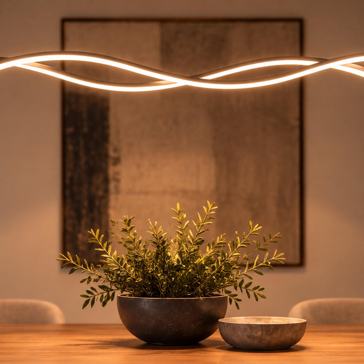 Modern Black Pendant Light Adjustable Dimmable LED Aluminum Wave Design for Kitchen Island