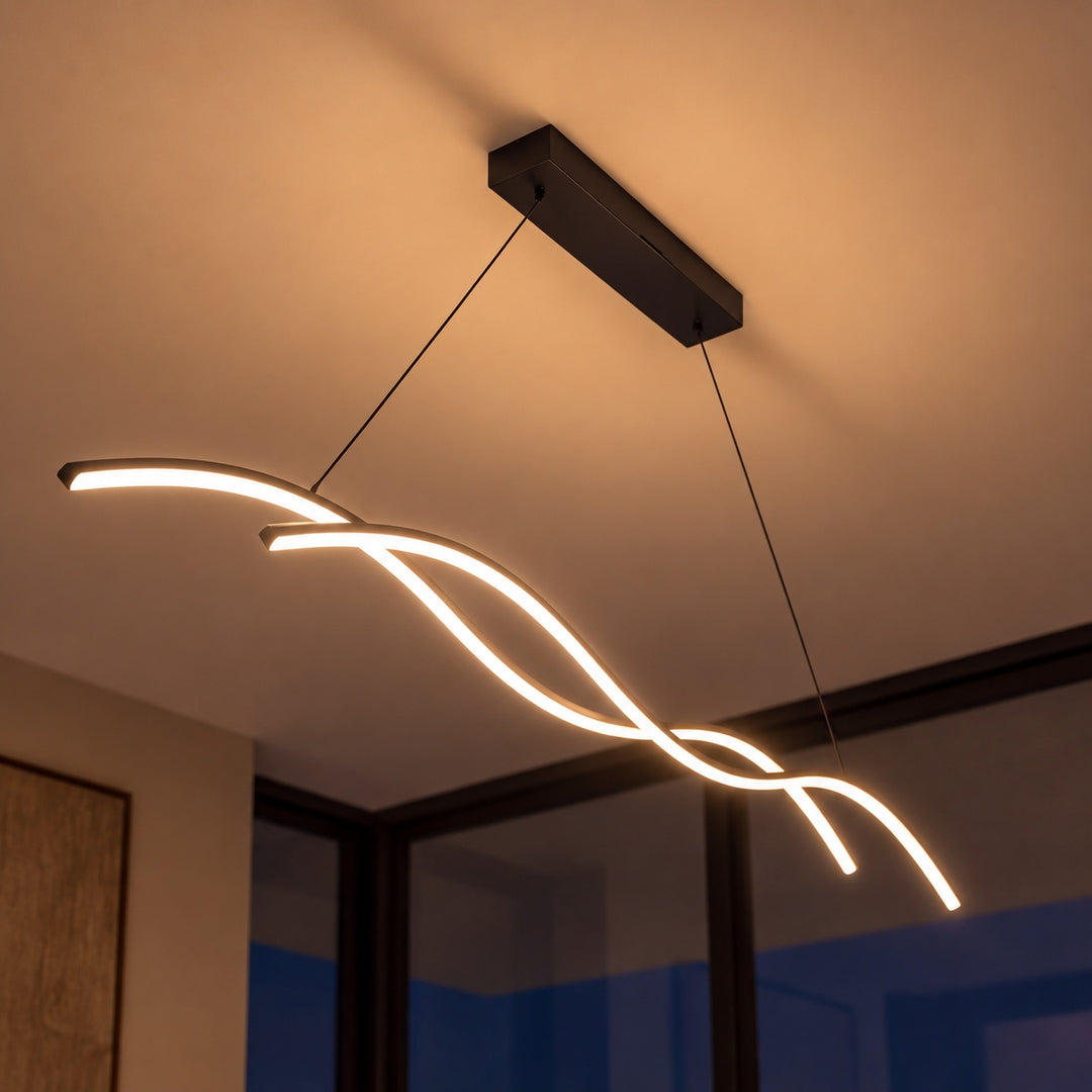 Modern Black Pendant Light Adjustable Dimmable LED Aluminum Wave Design for Kitchen Island