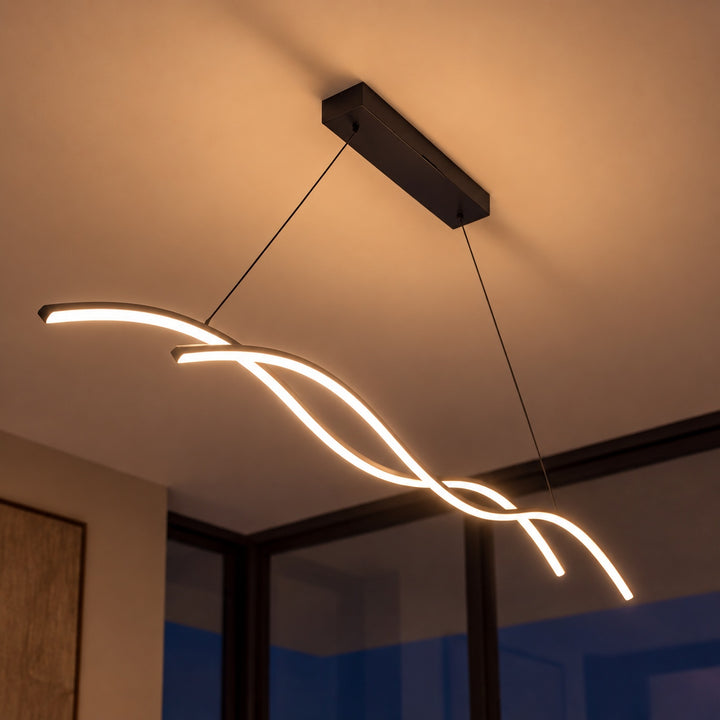 Modern Black Pendant Light Adjustable Dimmable LED Aluminum Wave Design for Kitchen Island