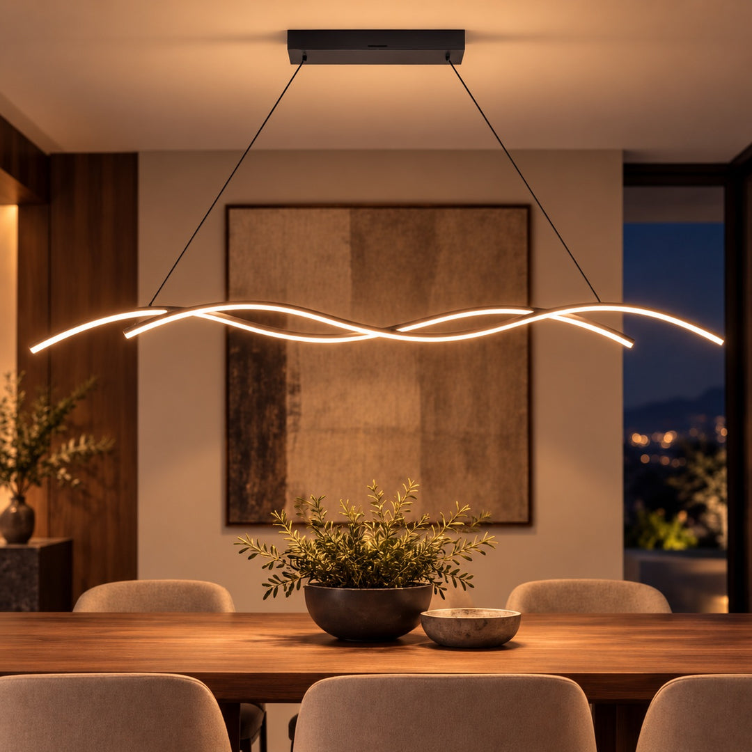 Modern Black Pendant Light Adjustable Dimmable LED Aluminum Wave Design for Kitchen Island