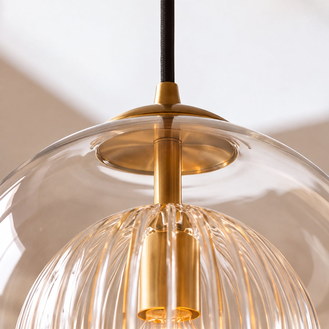 Modern Glass Pendant Light Adjustable Hanging Fixture Brass Frame LED Compatible for Kitchen Island