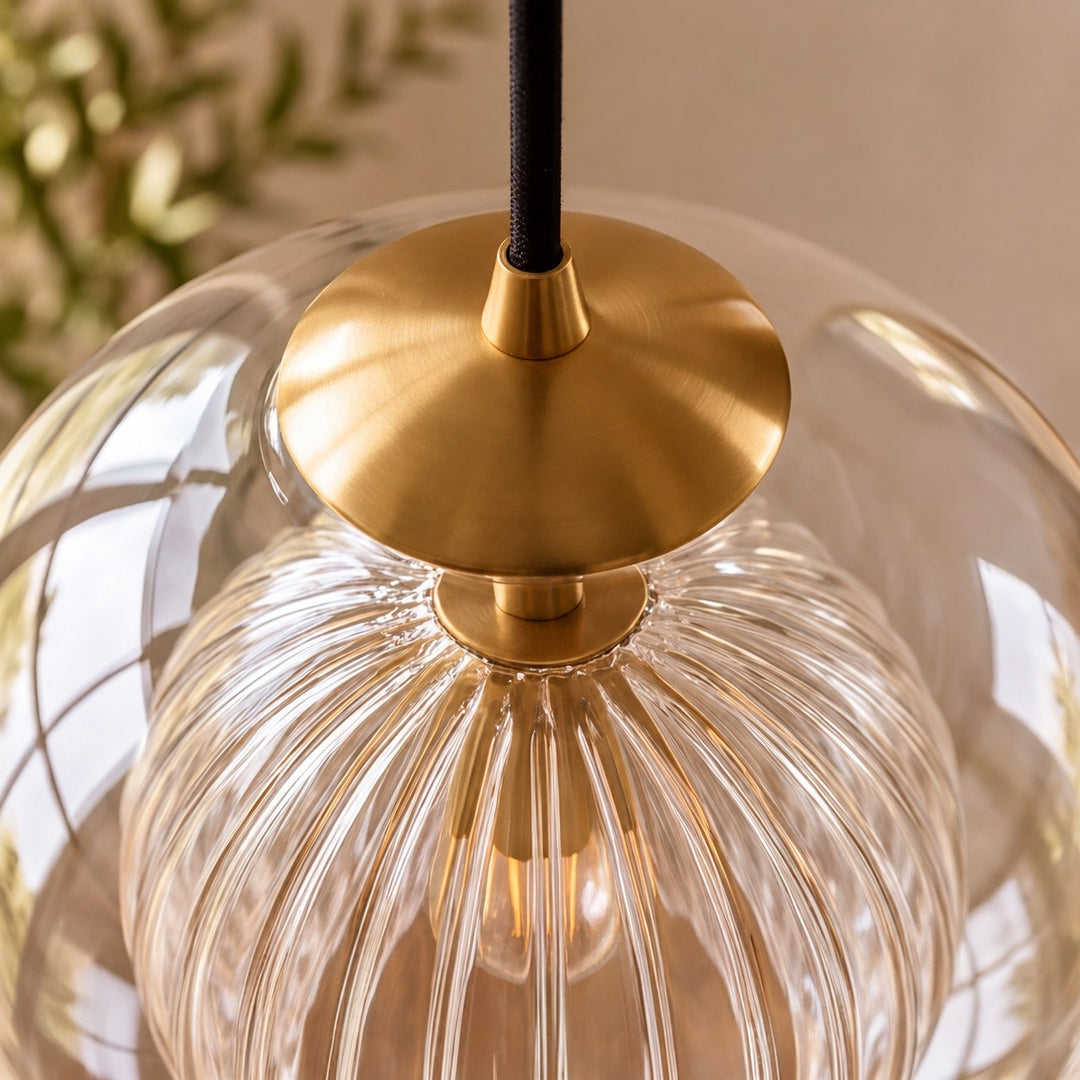 Modern Glass Pendant Light Adjustable Hanging Fixture Brass Frame LED Compatible for Kitchen Island