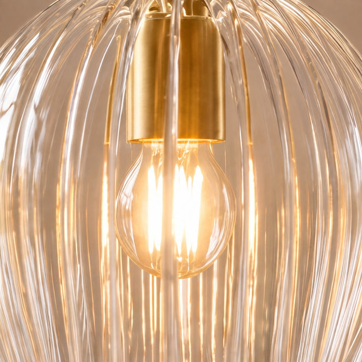 Modern Glass Pendant Light Adjustable Hanging Fixture Brass Frame LED Compatible for Kitchen Island