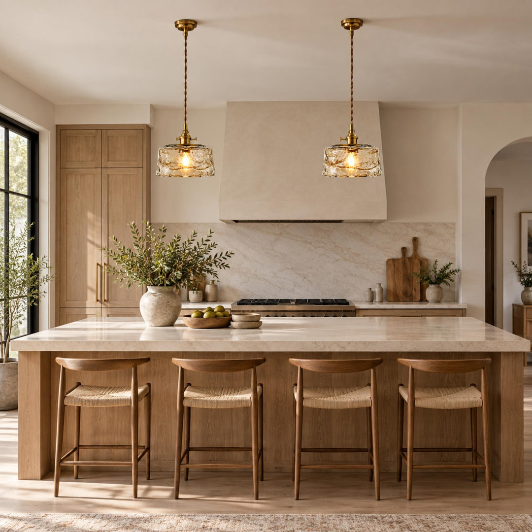 Vintage-Inspired Hanging Pendant Light with Adjustable Brass Mount and Amber Glass Shade