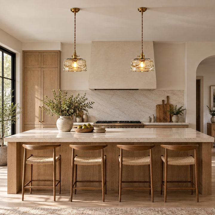 Vintage-Inspired Hanging Pendant Light with Adjustable Brass Mount and Amber Glass Shade