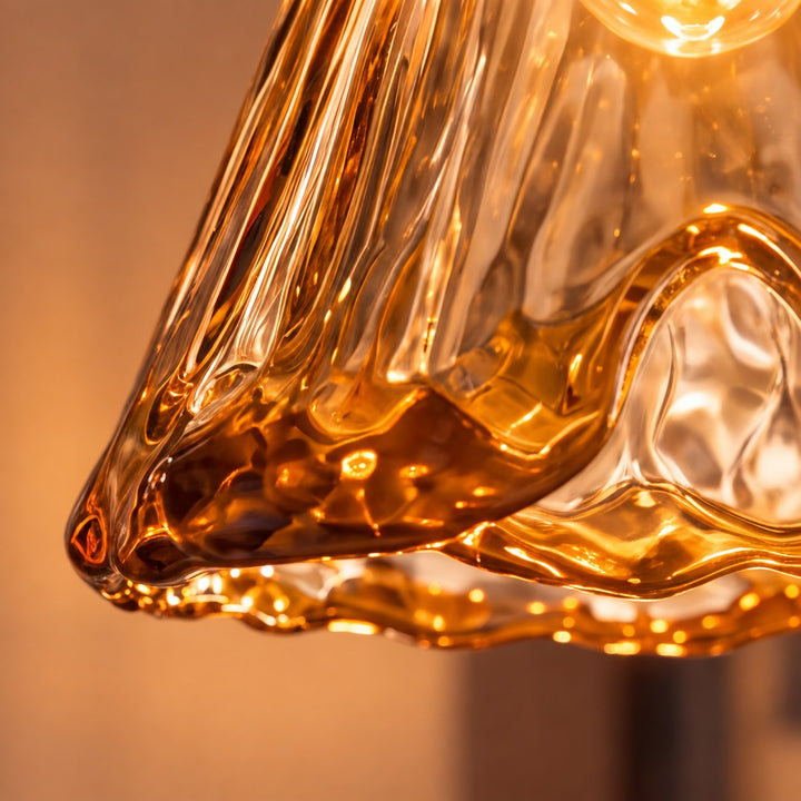 Vintage-Inspired Hanging Pendant Light with Adjustable Brass Mount and Amber Glass Shade