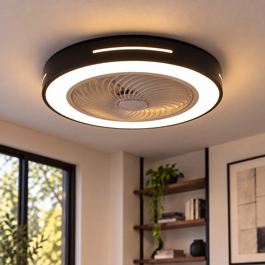 Modern Bladeless Ceiling Fan with Flush Mount LED Lighting Iron and ABS Adjustable Speed