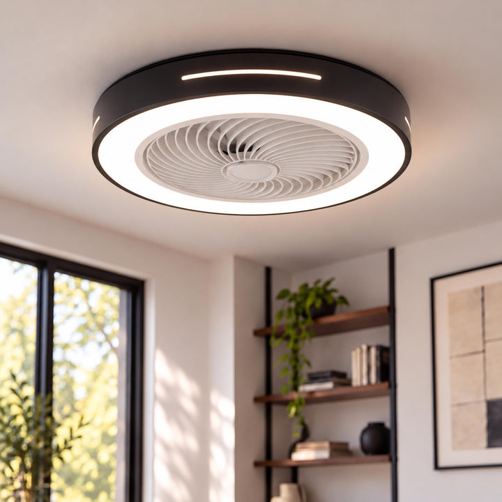 Modern Bladeless Ceiling Fan with Flush Mount LED Lighting Iron and ABS Adjustable Speed