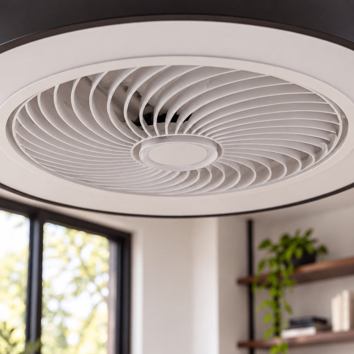 Modern Bladeless Ceiling Fan with Flush Mount LED Lighting Iron and ABS Adjustable Speed