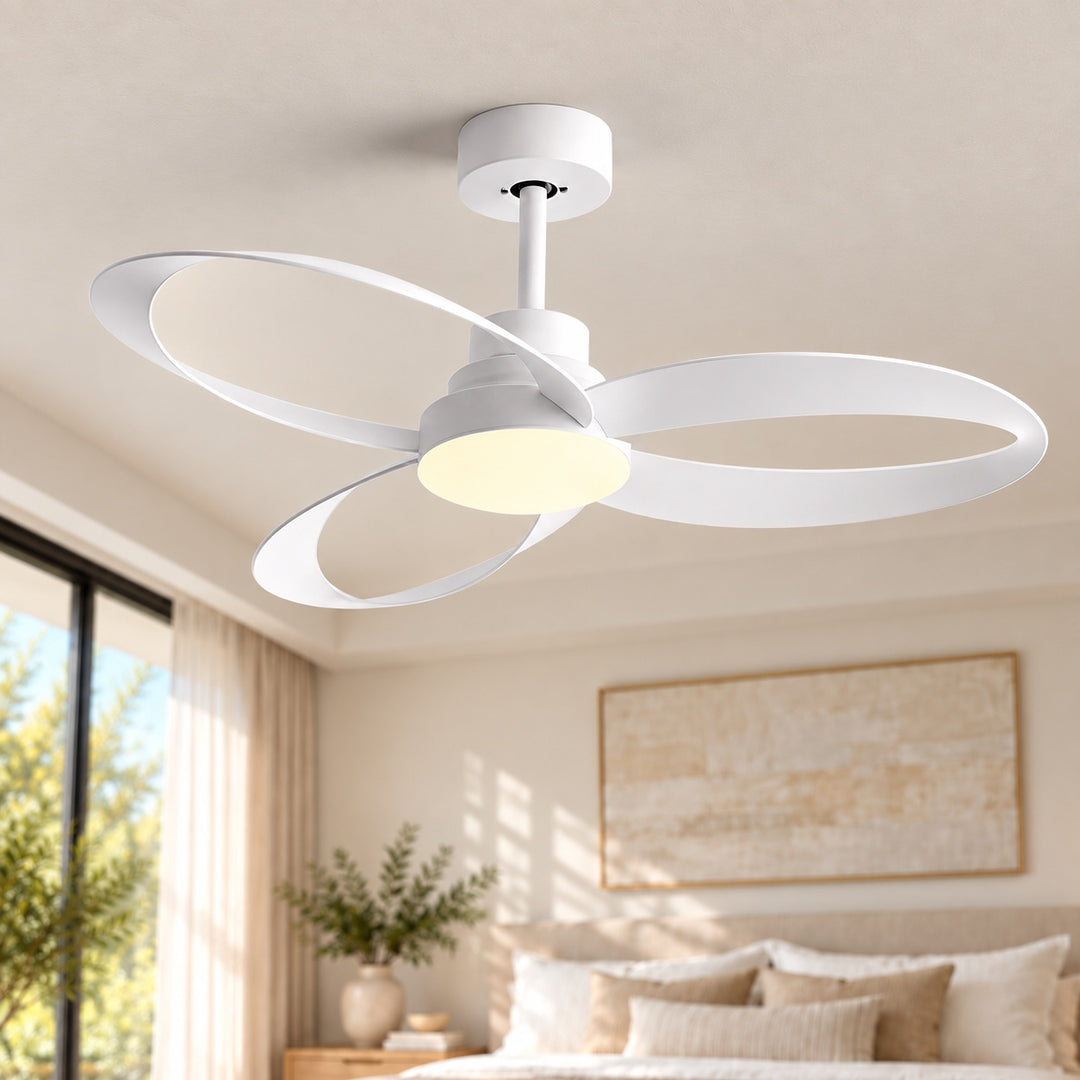 Modern Flush Mount Ceiling Fan with LED Light 6-Speed DC Motor Copper ABS Blades