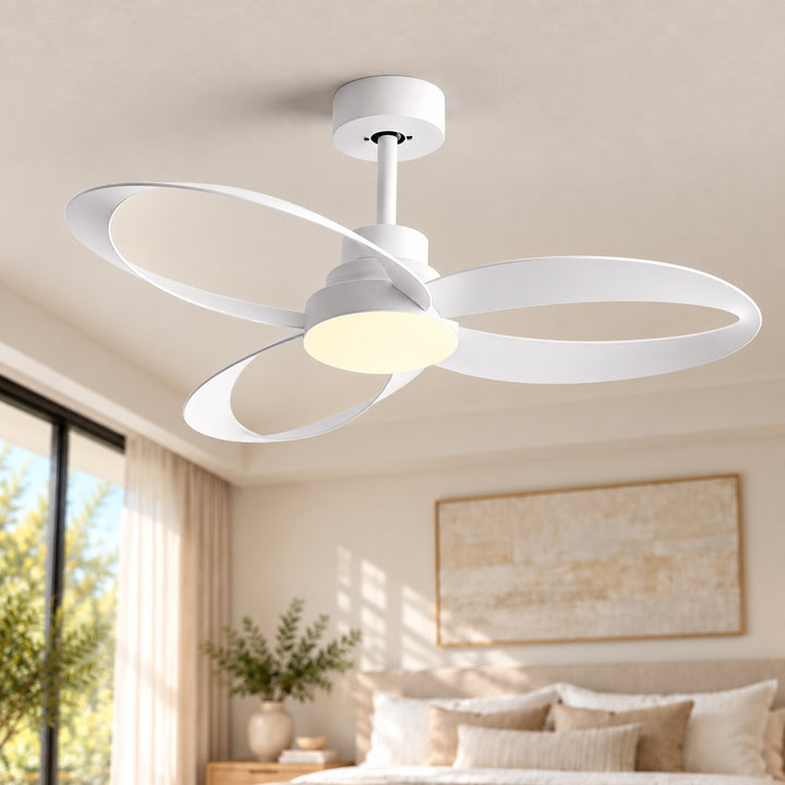 Modern Flush Mount Ceiling Fan with LED Light 6-Speed DC Motor Copper ABS Blades