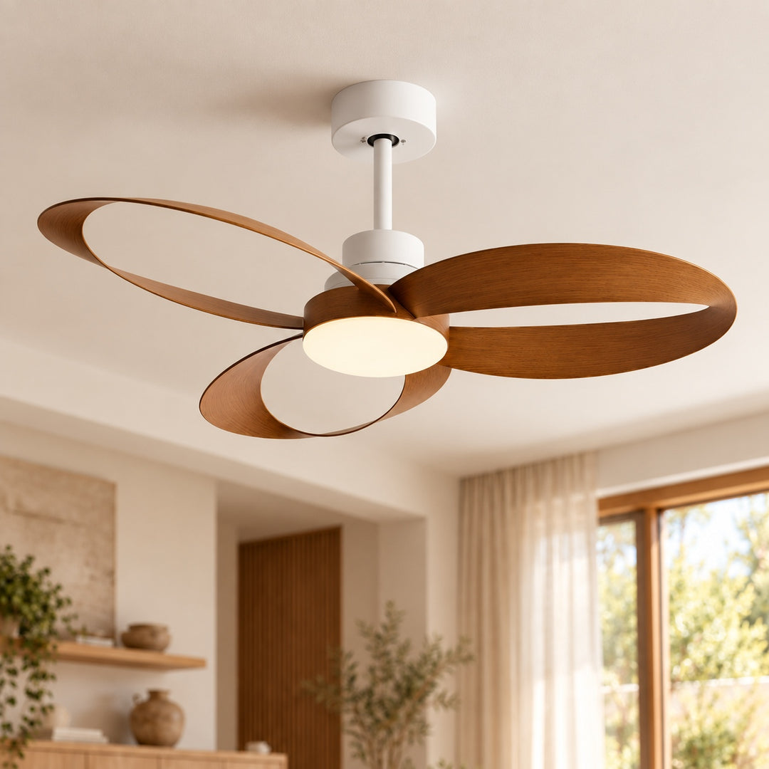 Modern Flush Mount Ceiling Fan with LED Light 6-Speed DC Motor Copper ABS Blades