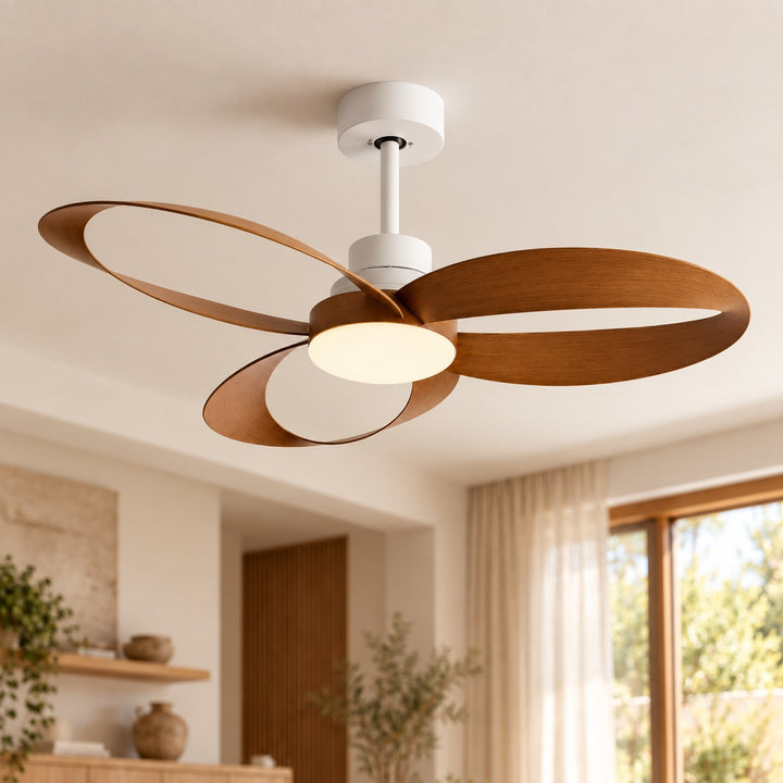 Modern Flush Mount Ceiling Fan with LED Light 6-Speed DC Motor Copper ABS Blades