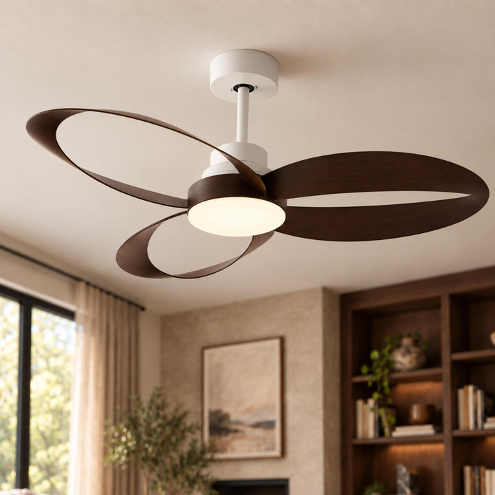 Modern Flush Mount Ceiling Fan with LED Light 6-Speed DC Motor Copper ABS Blades