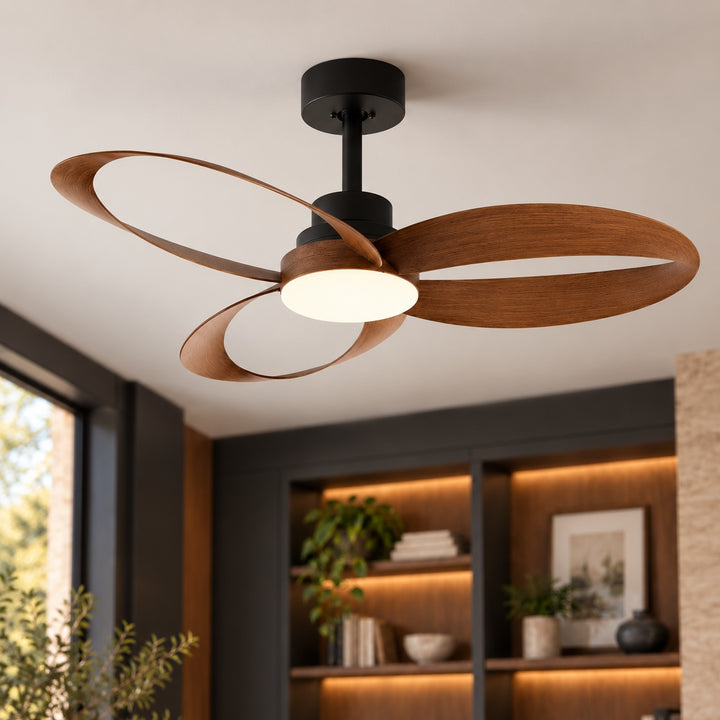 Modern Flush Mount Ceiling Fan with LED Light 6-Speed DC Motor Copper ABS Blades