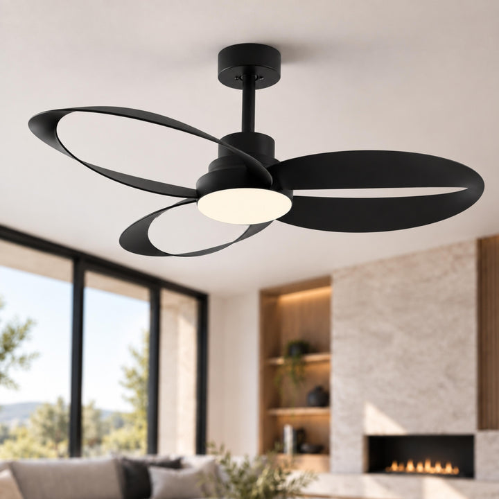 Modern Flush Mount Ceiling Fan with LED Light 6-Speed DC Motor Copper ABS Blades