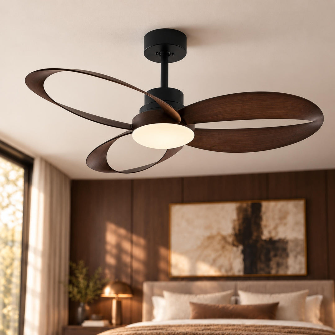 Modern Flush Mount Ceiling Fan with LED Light 6-Speed DC Motor Copper ABS Blades