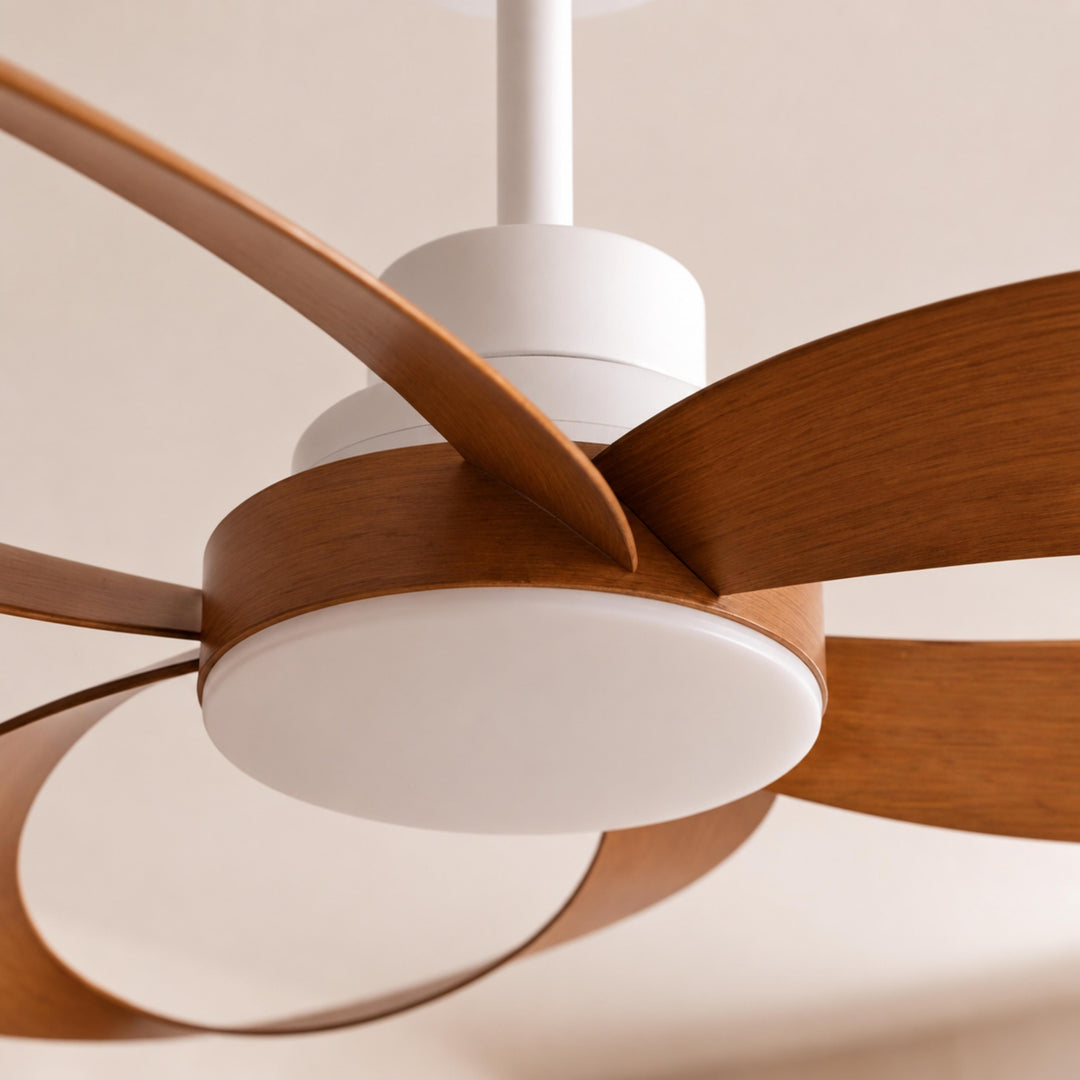 Modern Flush Mount Ceiling Fan with LED Light 6-Speed DC Motor Copper ABS Blades