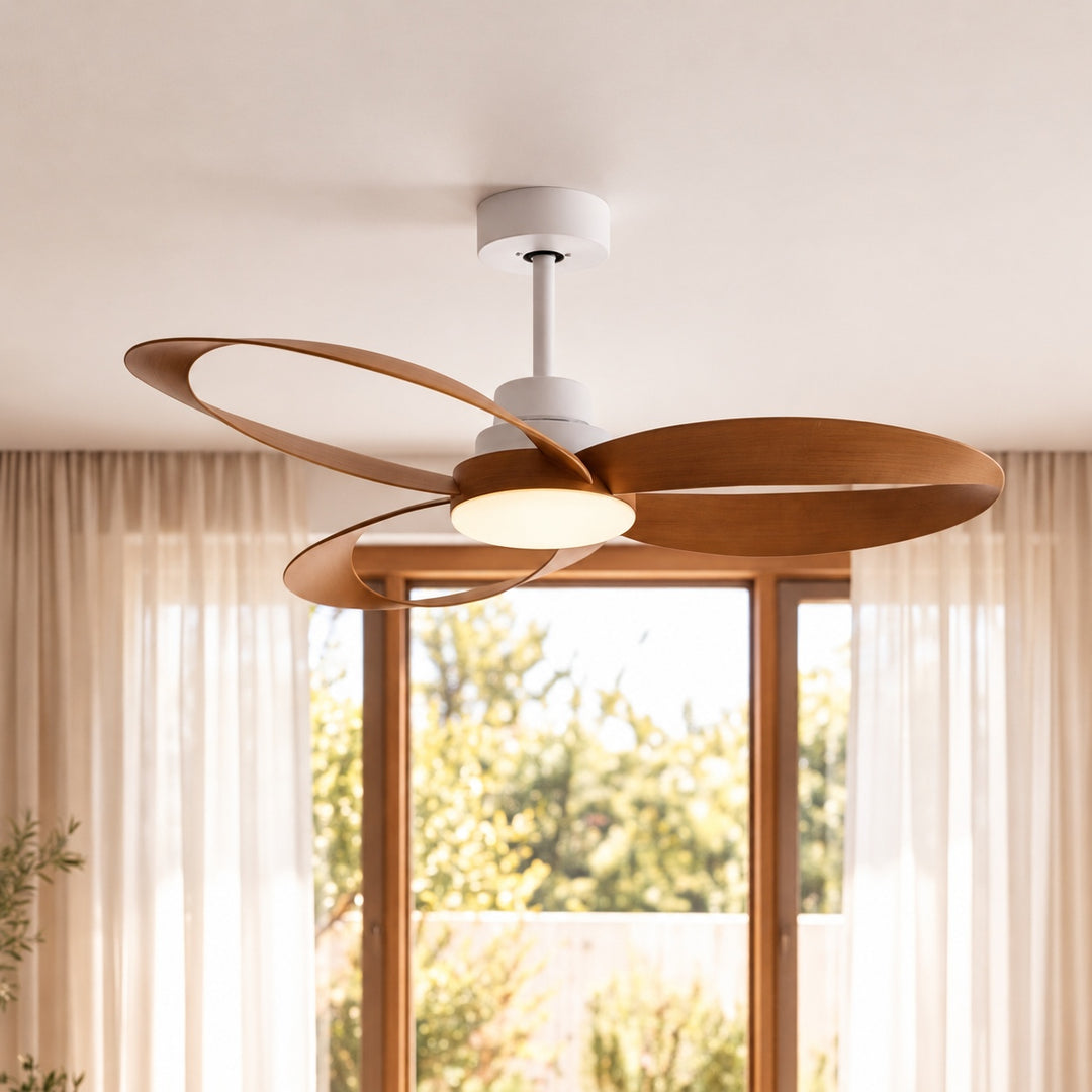 Modern Flush Mount Ceiling Fan with LED Light 6-Speed DC Motor Copper ABS Blades