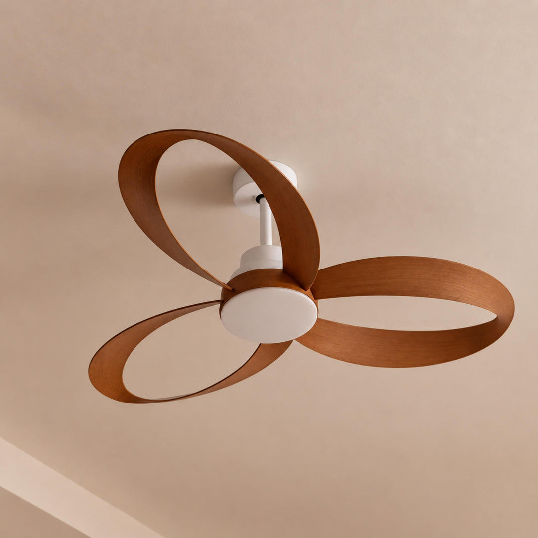 Modern Flush Mount Ceiling Fan with LED Light 6-Speed DC Motor Copper ABS Blades