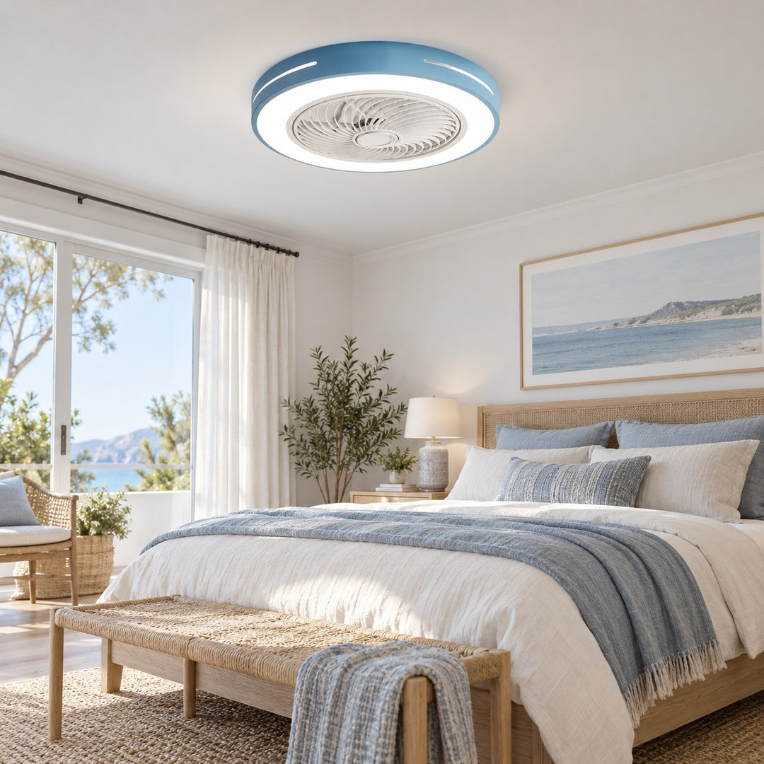 Modern Bladeless Ceiling Fan with Flush Mount LED Lighting Iron and ABS Adjustable Speed