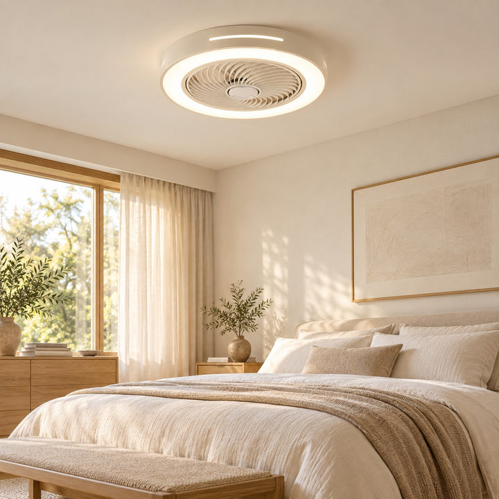 Modern Bladeless Ceiling Fan with Flush Mount LED Lighting Iron and ABS Adjustable Speed