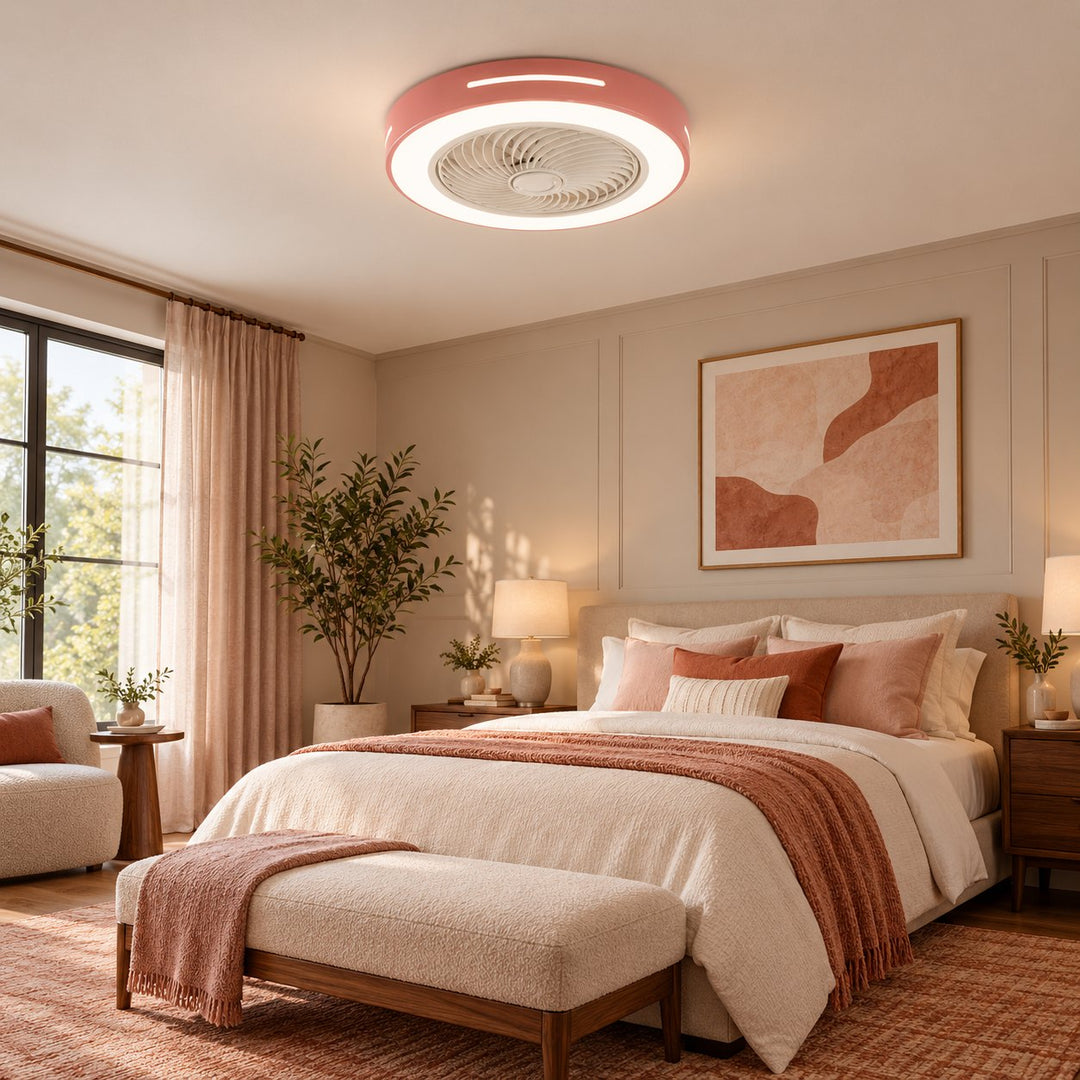 Modern Bladeless Ceiling Fan with Flush Mount LED Lighting Iron and ABS Adjustable Speed