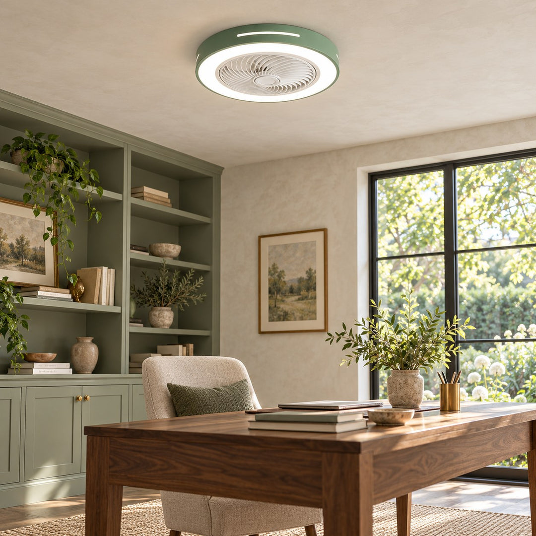 Modern Bladeless Ceiling Fan with Flush Mount LED Lighting Iron and ABS Adjustable Speed