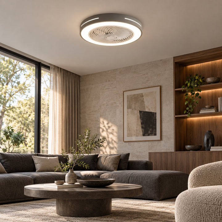 Modern Bladeless Ceiling Fan with Flush Mount LED Lighting Iron and ABS Adjustable Speed