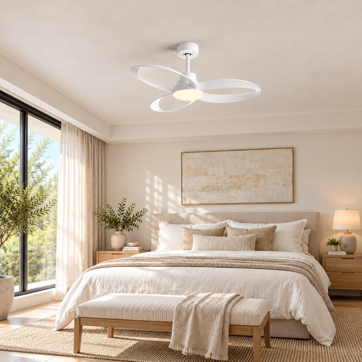Modern Flush Mount Ceiling Fan with LED Light 6-Speed DC Motor Copper ABS Blades