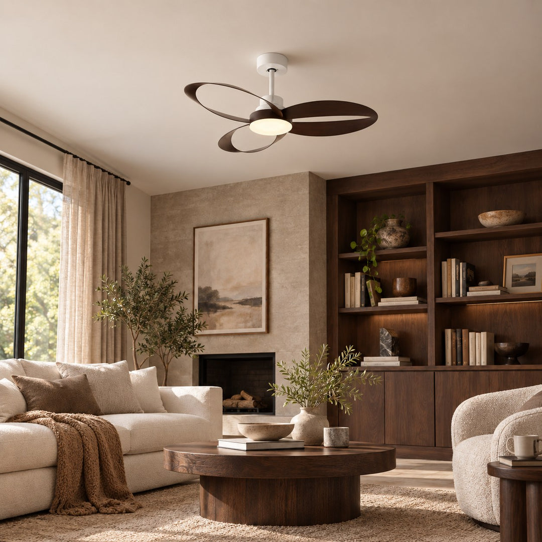Modern Flush Mount Ceiling Fan with LED Light 6-Speed DC Motor Copper ABS Blades