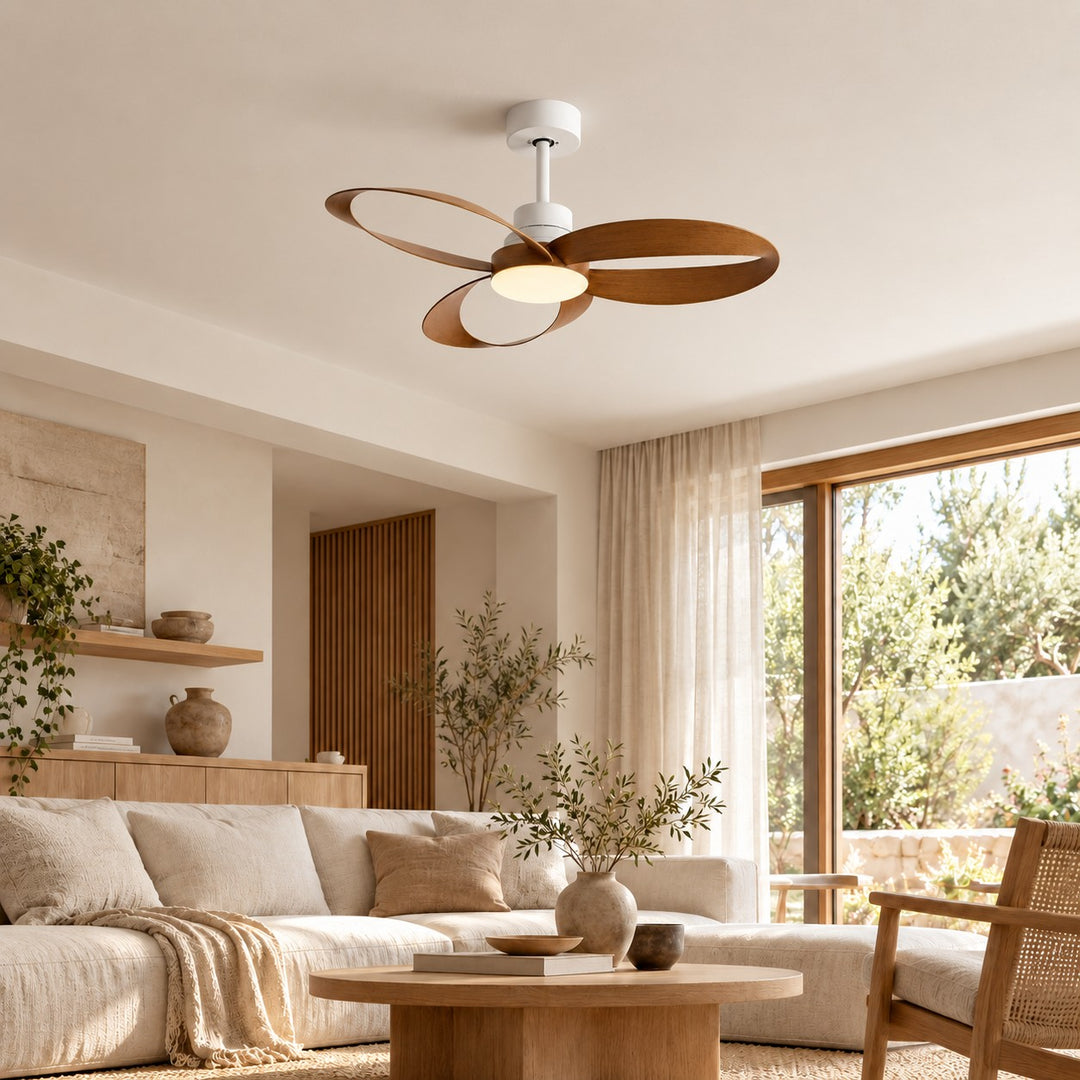 Modern Flush Mount Ceiling Fan with LED Light 6-Speed DC Motor Copper ABS Blades