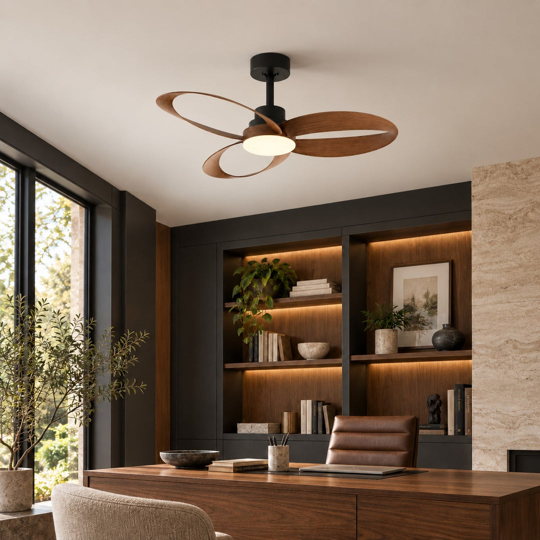 Modern Flush Mount Ceiling Fan with LED Light 6-Speed DC Motor Copper ABS Blades