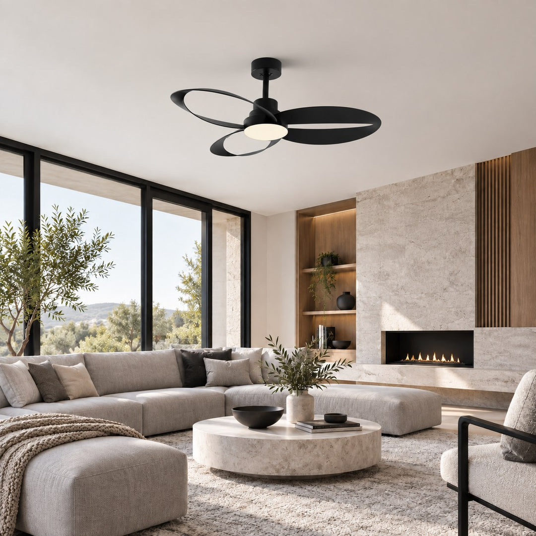 Modern Flush Mount Ceiling Fan with LED Light 6-Speed DC Motor Copper ABS Blades