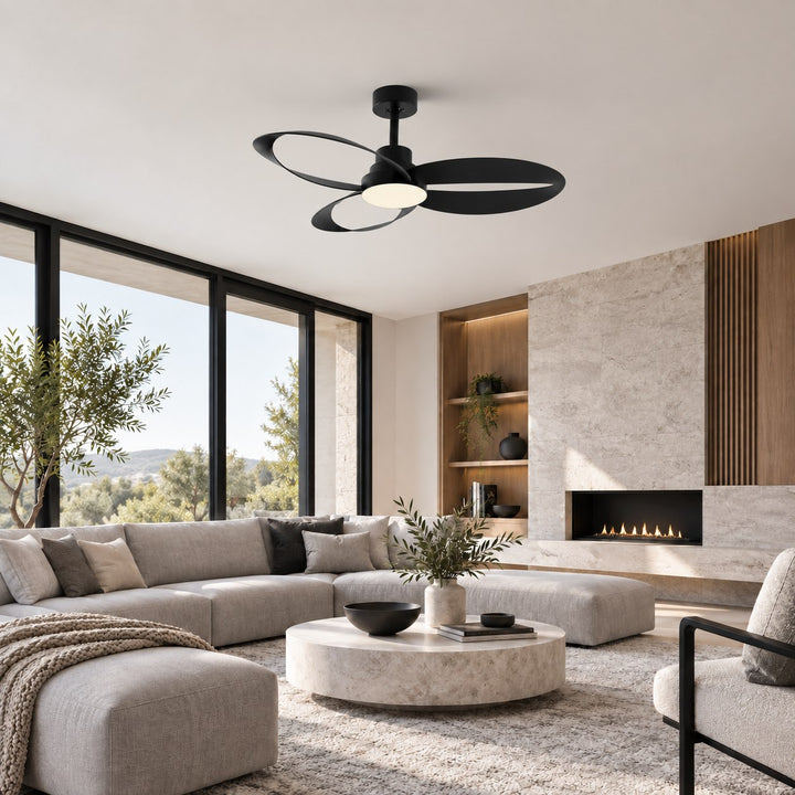 Modern Flush Mount Ceiling Fan with LED Light 6-Speed DC Motor Copper ABS Blades